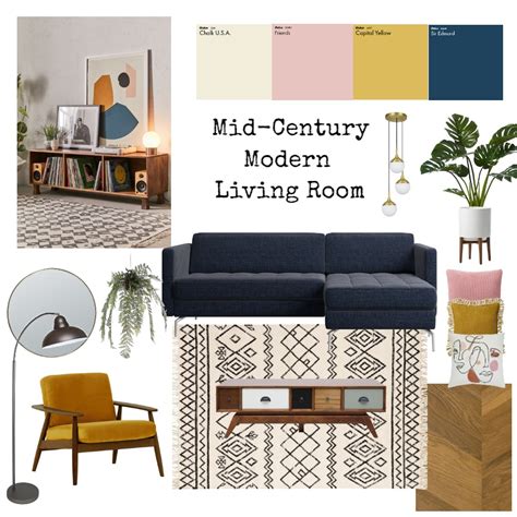 Mid Century Modern Living Room Interior Design Mood Board by Sophie Woolmer - Style Sourcebook