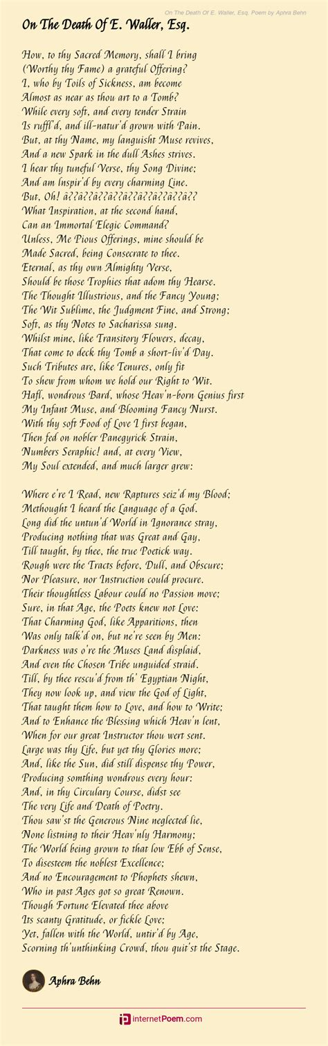 On The Death Of E. Waller, Esq. Poem by Aphra Behn