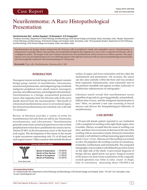 (PDF) Neurilemmoma : A rare histopathological presentation