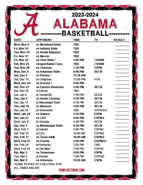 Alabama Basketball Schedule 2024 Schedule - Vikki Katalin