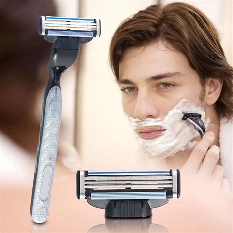 2019 New 4Pcs/set 3 Layers Men Face Shaving Razors Blades For Male Gile Manual Standard Beard ...