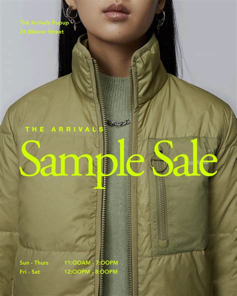 a woman in a green jacket is featured on the cover of sample sale