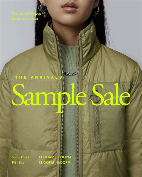 a woman in a green jacket is featured on the cover of sample sale