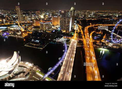 City night view from Sands SkyPark Observation Deck, Singapore Stock ...