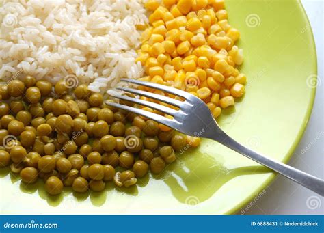 Vegetarian Food: Rice, Green Peas and Corn Stock Image - Image of ...