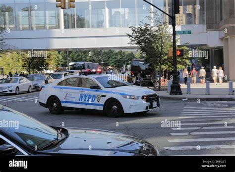 New York City, NY, USA 2.09.2020 - NYPD car with flashing lights at ...