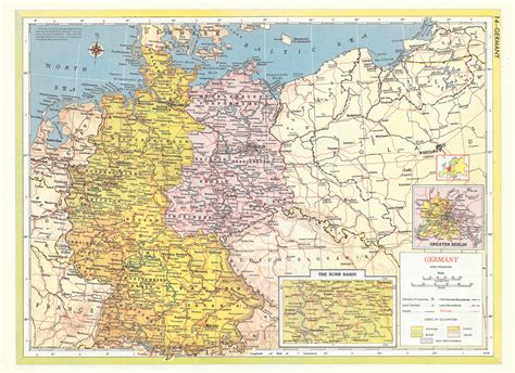 1957 Map of Germany showing Allied Occupation Zones and pre-war German ...