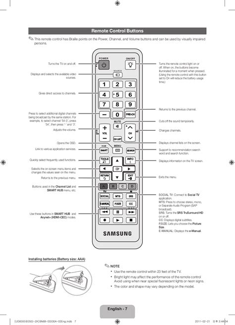 PDF manual for Samsung TV UN55D6050