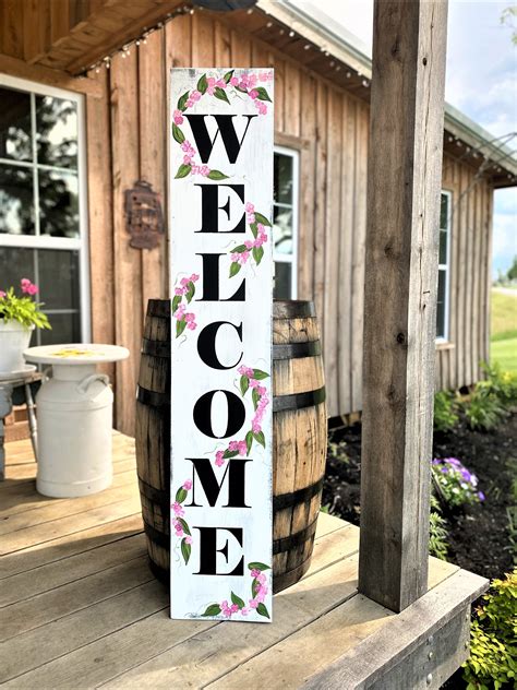 Welcome Porch Sign. Tall Porch Sign. Porch Sign With Flowers. - Etsy