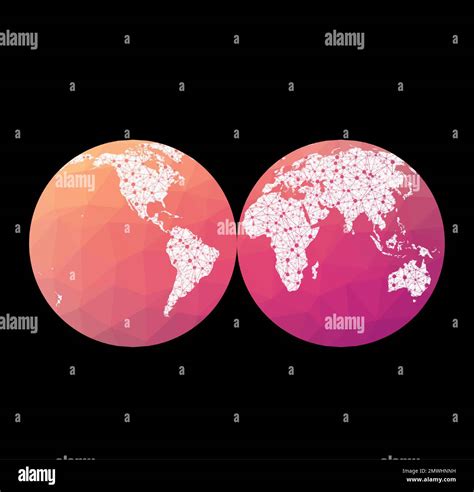 World network map. Mollweide projection interrupted into two (equal-area) hemispheres. Wired ...