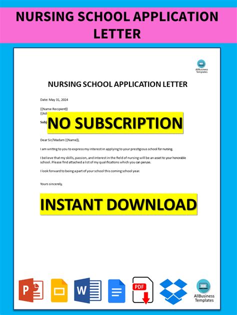 Nursing School Application Letter | Templates at allbusinesstemplates.com