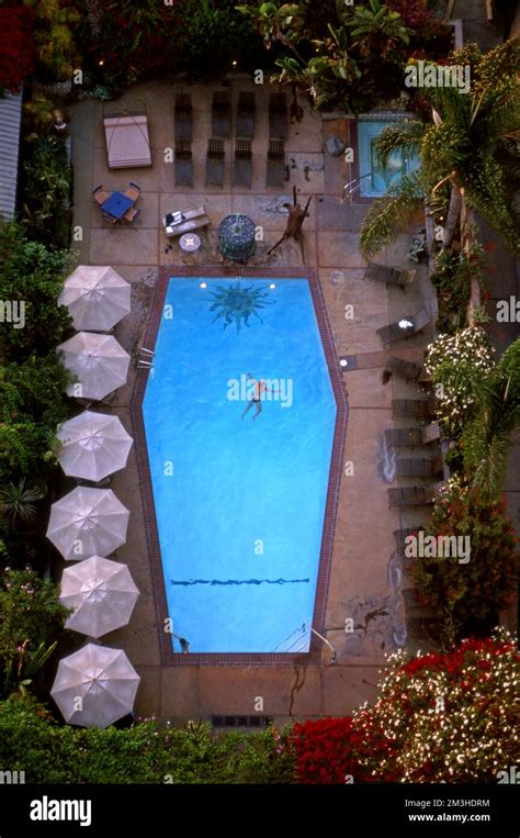 Aerial view of hotel swimming pool in Downtown Los Angeles, CA Stock ...