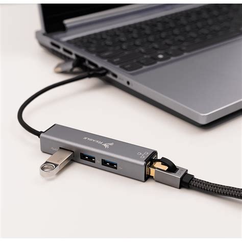 Адаптер USB C 2in1 USB A Хъб и мрежова карта USB към RJ45 + 3 x USB ...