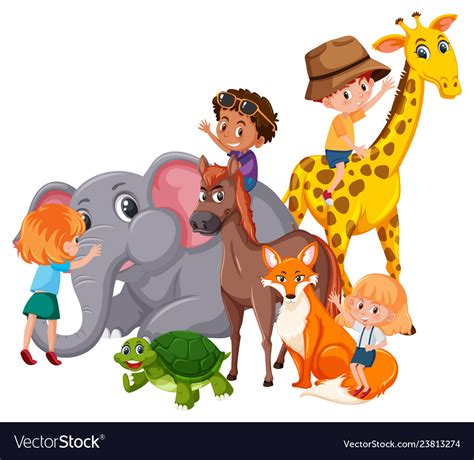 Children with wild animals Royalty Free Vector Image