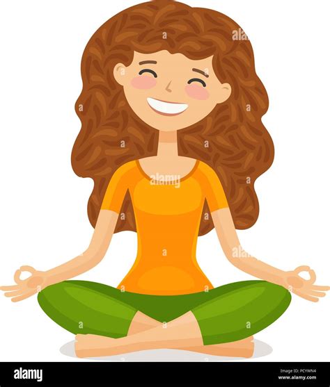 Cute girl doing yoga. Relaxation, meditation concept. Funny cartoon ...