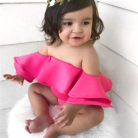 Lovely Pink Baby Girl Clothes 2019 Summer Infant Baby Girls Sleeveless Off Shoulder Solid ...