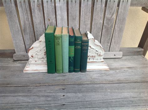 Wood Book Ends & Set of Green Books — Book-ends have felt bottoms to ...