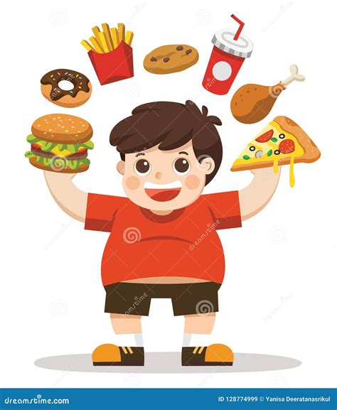 The Boy Unhealthy Body from Eating Junk Food. Stock Vector - Illustration of disease, exercise ...