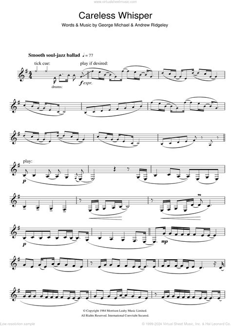 Careless Whisper Alto Sax Sheet Music Free Pdf / Careless Whisper sheet music for Alto Saxophone ...