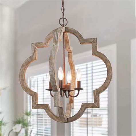 Simple Round Lantern Pendant Light - 4 Lights | Wood pendant light, Wood chandelier, Farmhouse ...