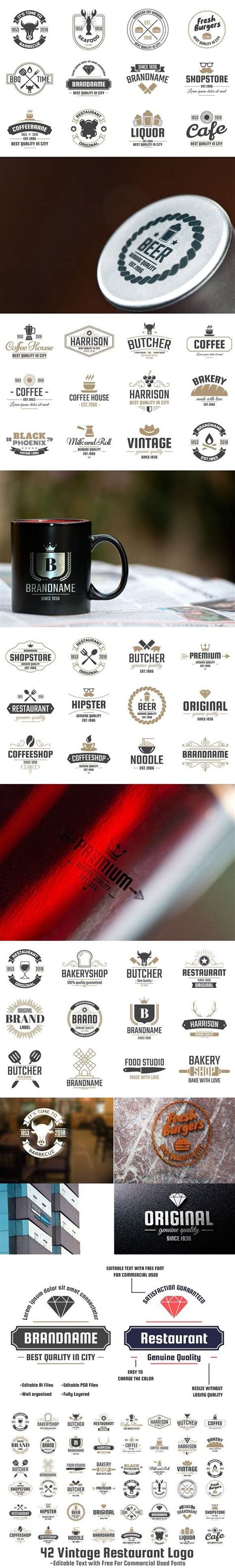 42 Vintage Restaurant Logo Vol-1 | Logo restaurant, Vintage restaurant, Graphic design typography