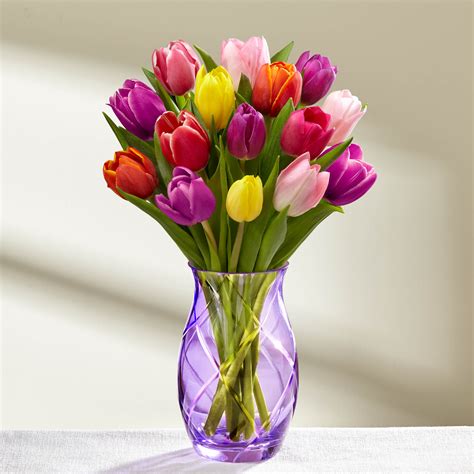 Spring Tulips in Purple Etched Vase in Levittown, NY | Levittown Florist & Flowers by Phil