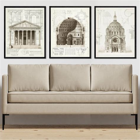 3 Set Architectural Art Prints, Architecture Drawing, Roman ...