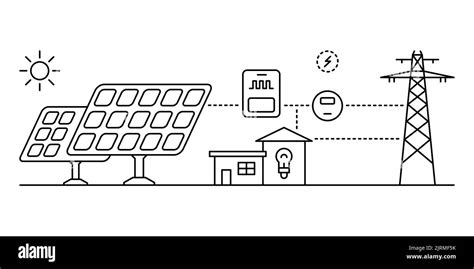 Solar power plant. Smart energy concept. Line art vector illustration Stock Vector Image & Art ...