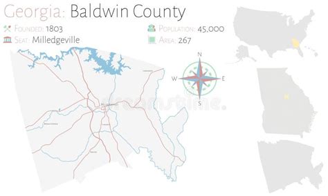 Map of in Baldwin County Georgia Stock Vector - Illustration of county, lakes: 188646476