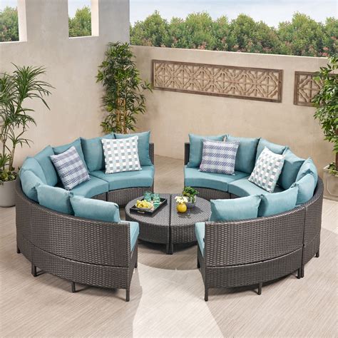 Noble House Hampton 10 Pc Outdoor Patio Sectional Set, Gray Wicker with ...