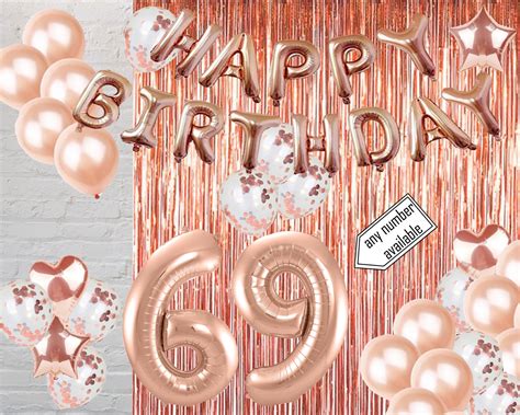 69th Birthday Party Rose Gold Photo Booth Balloon Backdrop Decoration, Bday Party Supplies ...