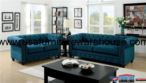 3 Piece Stanford Dark Teal Fabric Sofa Set FOA-6269SF