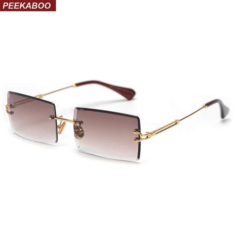 Peekaboo small rectangle sunglasses women rimless square sun glasses ...