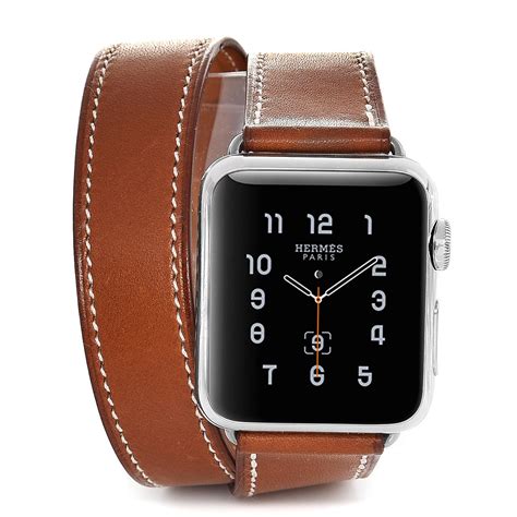 HERMES Barenia 38mm Apple Watch Double Tour Fauve 223792