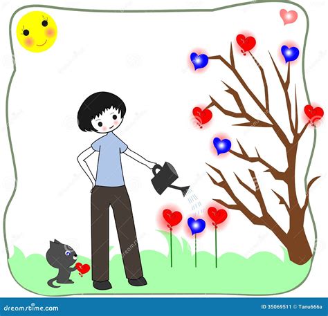 Boy Watering the Seedlings with a Watering Can Stock Illustration - Illustration of tree, happy ...