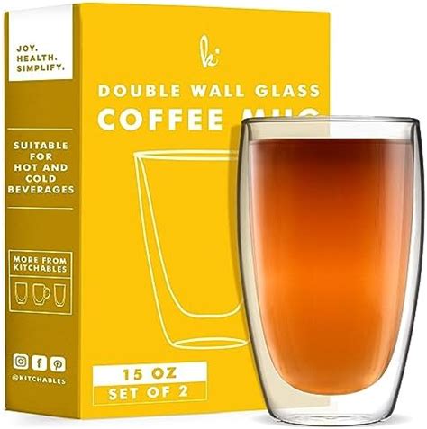 Amazon.com: Glass Coffee Mugs Set of 2 - 16 oz Double Wall Insulated ...