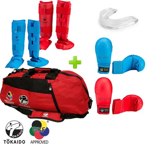 New Full Red & Blue Tokaido Karate WKF Competition Sparring Gear Set w/ Red Bag | Sparring gear ...