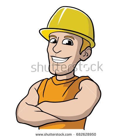 Construction Man Worker Builder with Helmet Vector Cartoon Illustration Black Bear, White ...