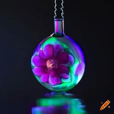 A glass pendant with a flower inside made with uv glass