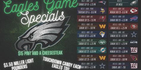 Philadelphia Eagles Kildare's Viewing Schedule with Touchdown Candy ...