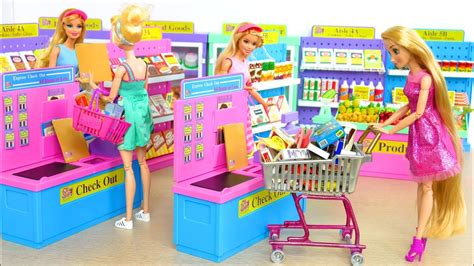 Barbie doll and Kelly Supermarket Grocery Shopping Toko kelontong Barbie Mercearia Supermercado ...