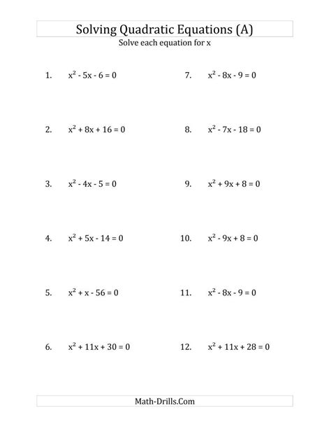 Solving Simple Quadratic Equations Worksheet