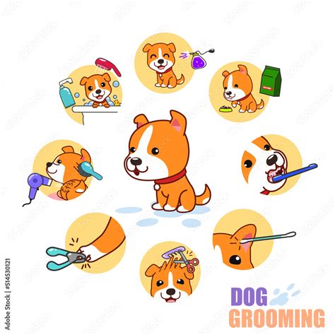 Cartoon Dog Grooming Icons Vector Illustration Stock Vector | Adobe Stock