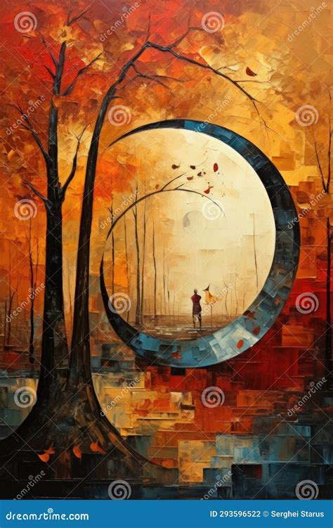 A Painting of a Man and Woman Walking through an Autumn Landscape, AI Stock Illustration ...