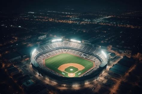 Premium Photo | A baseball stadium at night with lights on.