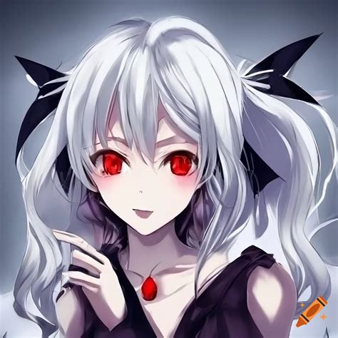 Anime girl vampire with red eyes and white hair