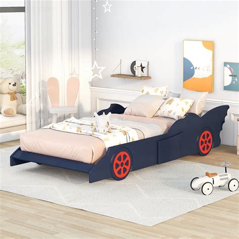 Distinctive Twin Size Race Car Floor Bed Frame, Wood Platform Bed with ...