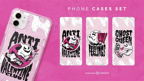 Anti Valentine's Ghost Phone Case Set Vector Download