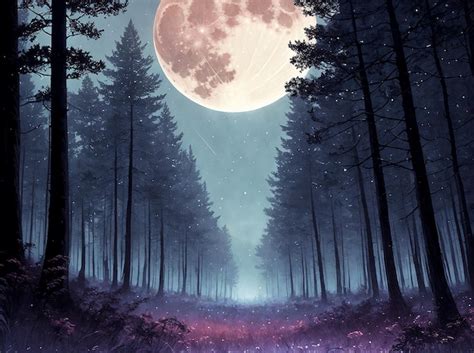 Premium AI Image | a full moon in the night sky over a forest with trees