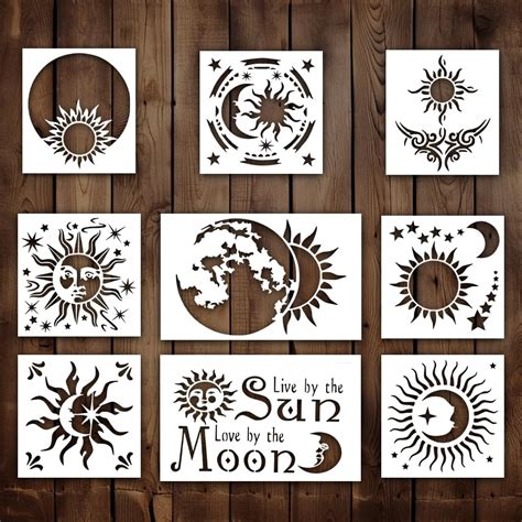 Amazon.com : Moon Stencil, Sun Stencil, Moon Phase Stencil, Sun Moon Stencil, Sun and Moon ...